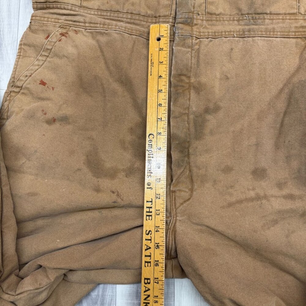 ✅Mens 46/48 Reg Dickies Quilted Insulated Bib Overalls Brown Duck Canvas STAINED - Picture 5 of 13